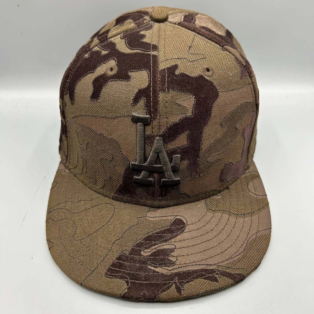 Los Angeles LA Dodgers MLB Hat Men 7 1/2 Brown Camo 59Fifty New Era Fitted Wool